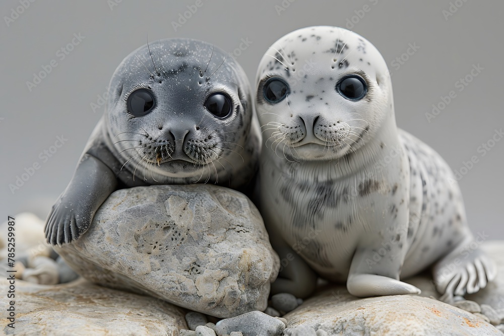 Naklejka premium Seals Sitting on Top of a Rock