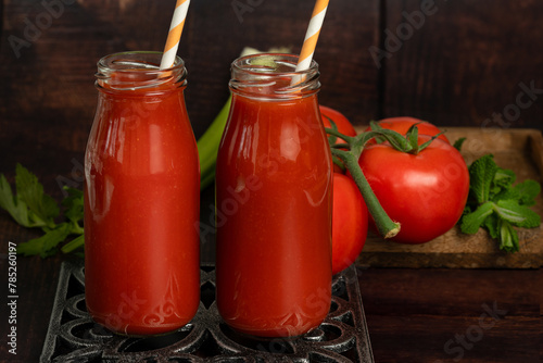 Tomato juice in bottles