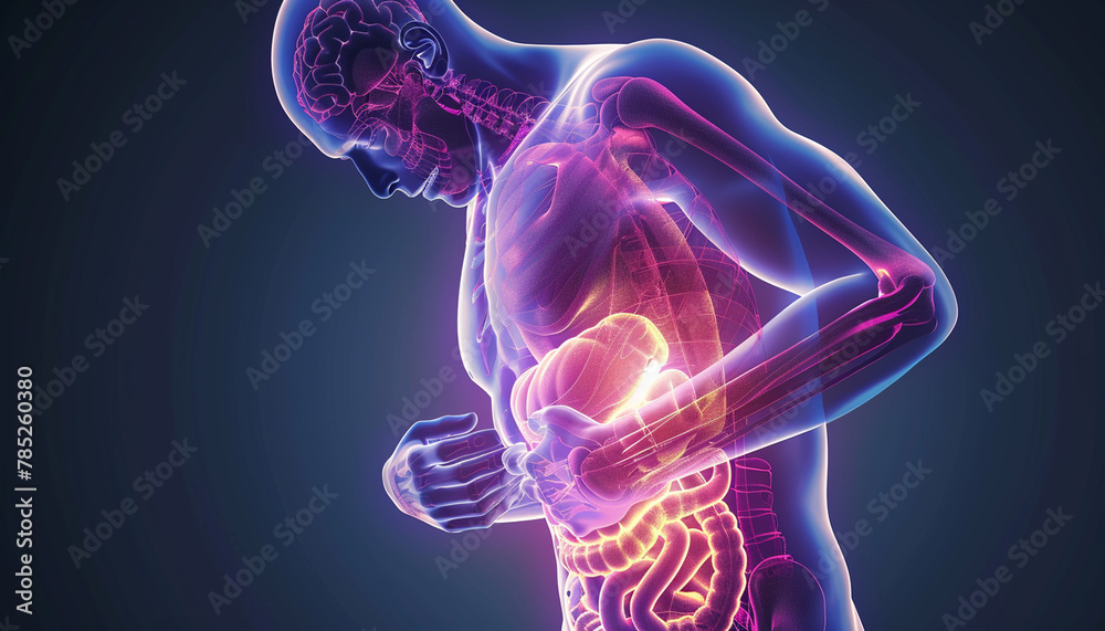 Human digestive system anatomy on blue background Human digestive system anatomy on blue background