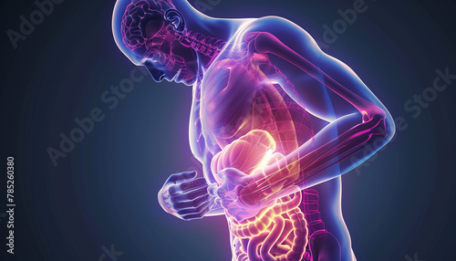 Human digestive system anatomy on blue background