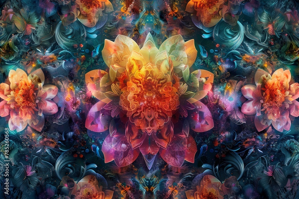 Dreamy wallpaper featuring mythical creatures in a kaleidoscope of colors, floating islands  ,close-up,ultra HD,digital photography
