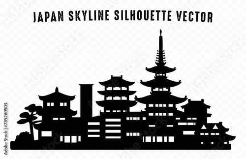 Famous Japan Skyline black Silhouette isolated on a white background