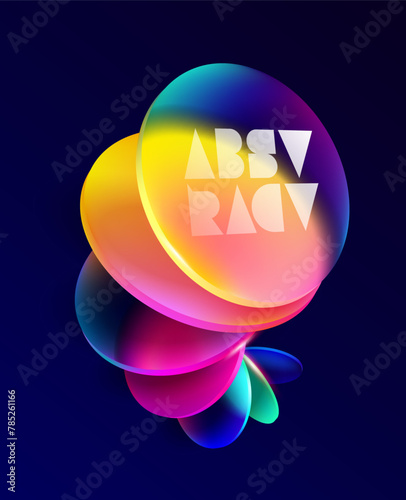 3D colorful circles banner in glass morphism style. Abstract vector design elements.