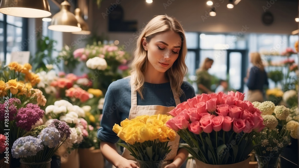 young woman working in a flower shop