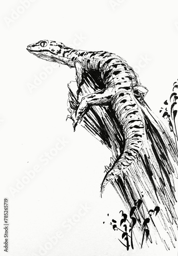 Hand drawn illustration of a lizard  photo