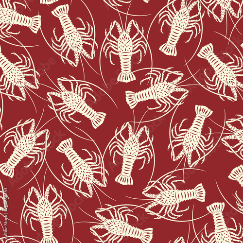 Fabulous spiny lobster seamless textile pattern,