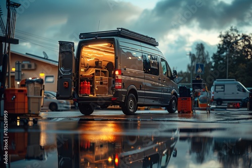 Wallpaper Mural Commercial van equipped for mobile work at dusk Torontodigital.ca