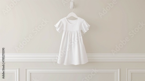 Baby, infant white dress mockup, nursery interior background