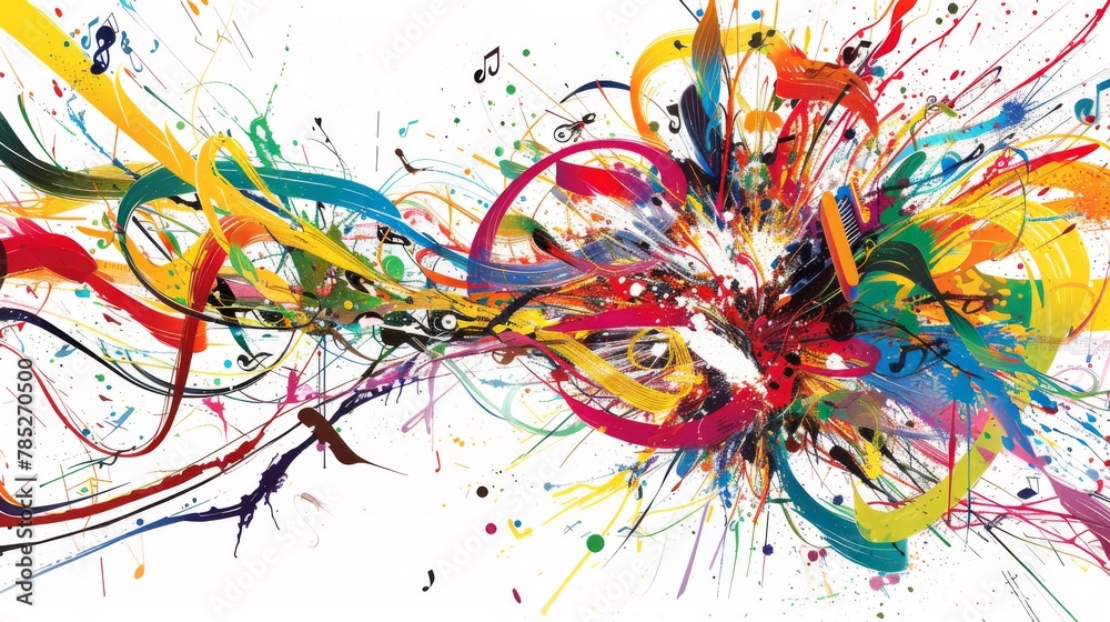 A colorful painting with a lot of splatters of paint