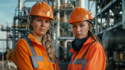 Two Heavy Industry Female Engineers Factory Discuss Work