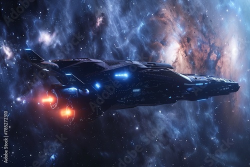 Photorealistic spacecraft in a galaxy, closeup, natural cosmic lighting effects ,ultra HD,clean sharp