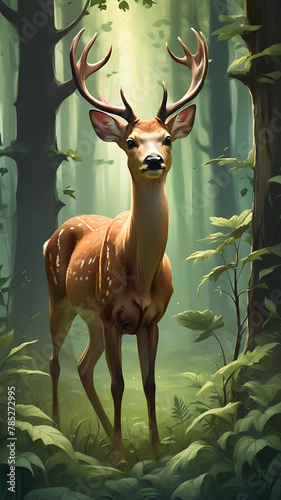 Graceful deer amidst the forest, showcasing wild nature and majestic antlers photo