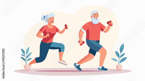 Senior people doing sports. Cartoon vector illustration