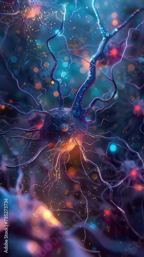 Bring the concept of neurotransmitter precursor supplementation to life using photorealistic digital rendering techniques Show microscopic neurotransmitter production in action, with intricate details