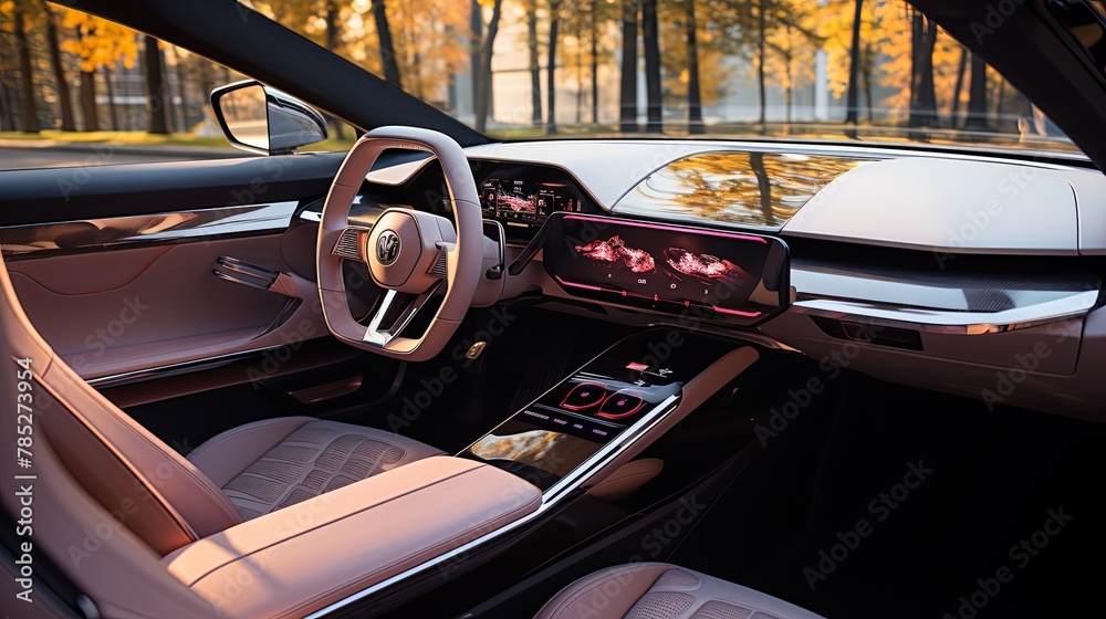 Car interior, detailed view of the cabin with clean and well-maintained ...