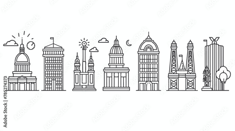 Set of public government  commercial city buildings 