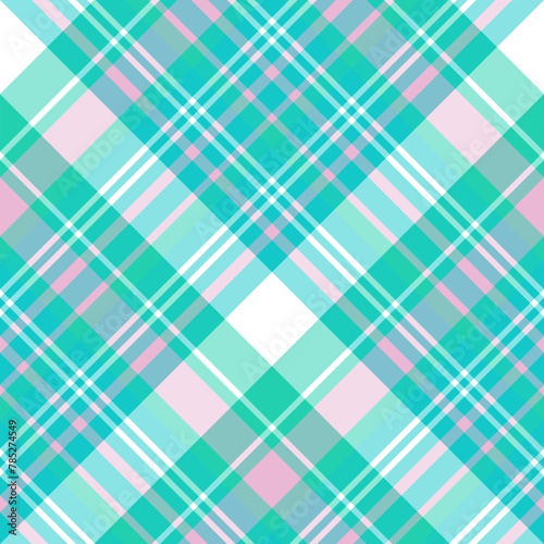Seamless pattern in wondrous white, turquoise and pink colors for plaid, fabric, textile, clothes, tablecloth and other things. Vector image. 2