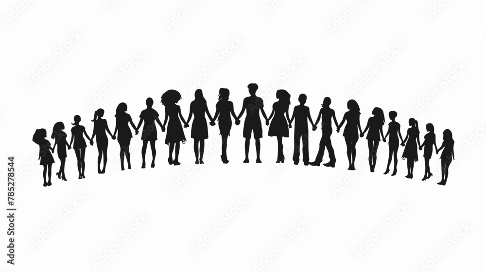 Silhouette of group of people holding hands in circle