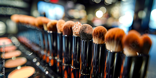Professional Makeup Brushes and Eyeshadow Palette. photo