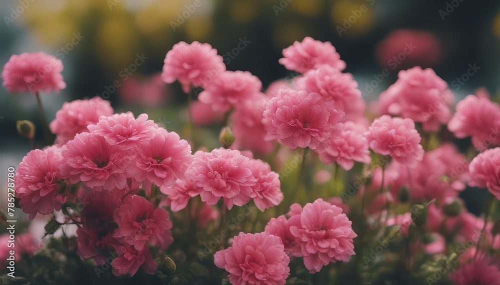 Pink flowers close up. Bouquet of red flowers. City flower beds, a beautiful and well-groomed garden