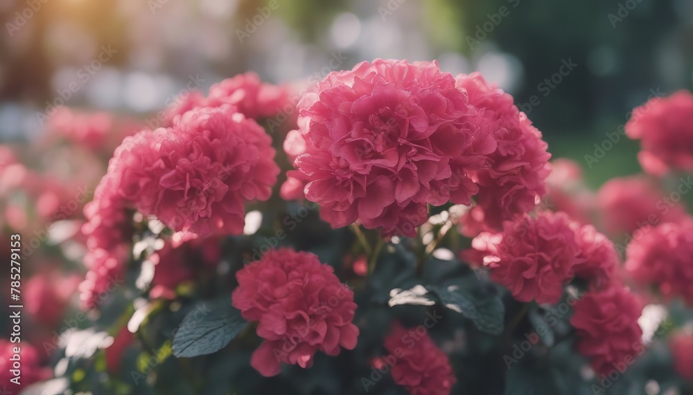 Pink flowers close up. Bouquet of red flowers. City flower beds, a beautiful and well-groomed garden