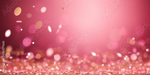 Pink background, football stadium lights with gold confetti decoration, copy space for advertising banner or poster design