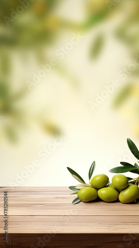 Olive background with a wooden table, product display template. Olive background with a wood floor. Olive and white photo of an empty room