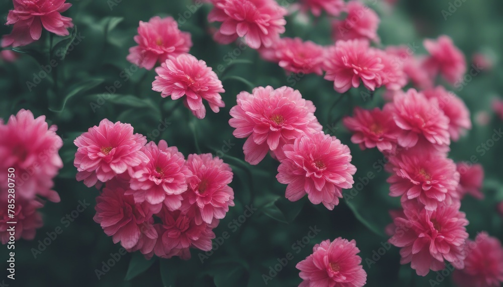Fototapeta premium Pink flowers close up. Bouquet of red flowers. City flower beds, a beautiful and well-groomed garden