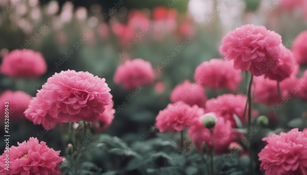 Pink flowers close up. Bouquet of red flowers. City flower beds, a beautiful and well-groomed garden