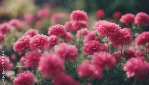 Pink flowers close up. Bouquet of red flowers. City flower beds, a beautiful and well-groomed garden © Adi