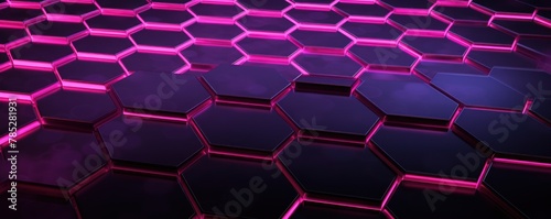 Pink dark 3d render background with hexagon pattern 