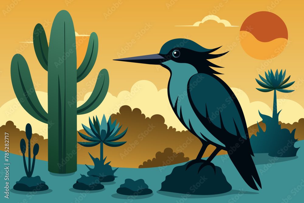 Naklejka premium kingfisher cactus vector silhouette 