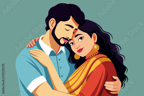 Bengali couple hugging tight vector illustration 