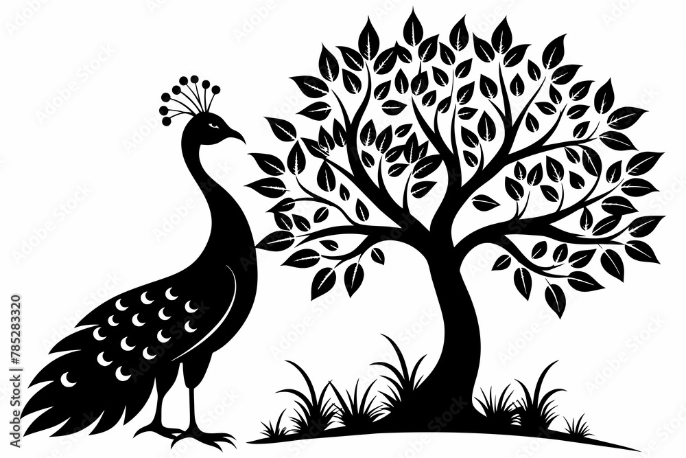 Captured a Captured a Peacock bird on a tree. silhouette black on white background bird on a tree Captured a Captured a Peacock bird on a tree. silhouette black on white background bird on a tree