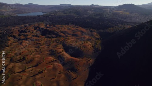 Cinder Cone Dunes Sunset Aerial View In Lassen Volcanic Natural Park, California, USA