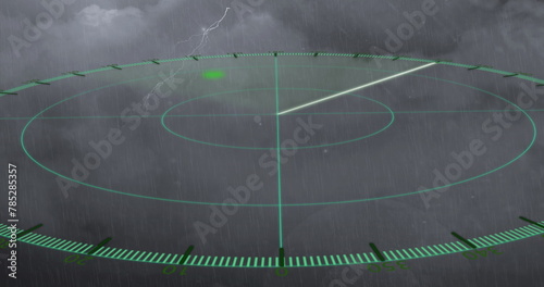 Image of scope scanning over sky with clouds and lightning