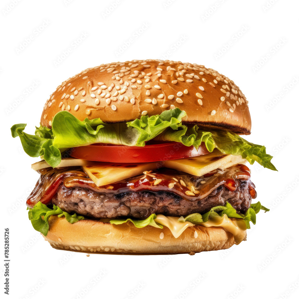 fresh beef burger on transparent background, attractive burger with beef and letus leaf slice and tomato slice fresh beef burger on transparent background, attractive burger with beef and letus leaf slice and tomato slice