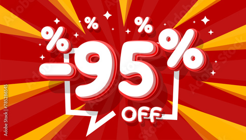 Sale off 95 Percentage, gift save offer, special banner discount. Vector illustration