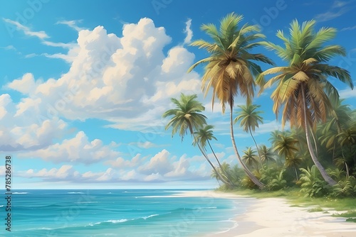 Tropical beach with palm trees and blue sky. 3d rendering © ASGraphicsB24