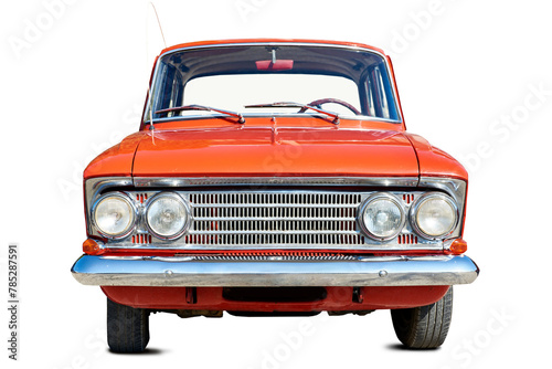 Retro red car isolated white