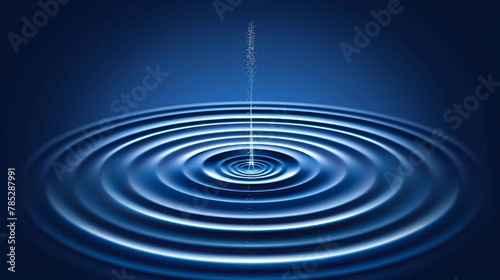   A blue ripple in the water with a single drop emerging from its center, followed by another drop originating from the same point photo