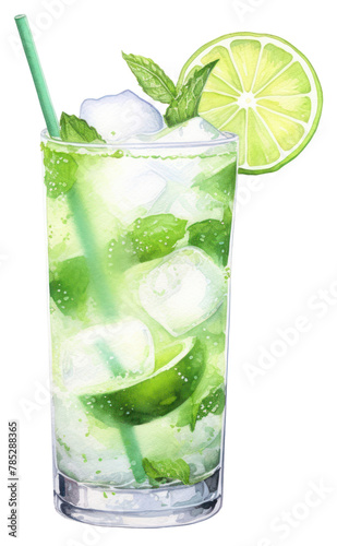 PNG Mojito cocktail drink fruit, digital paint illustration