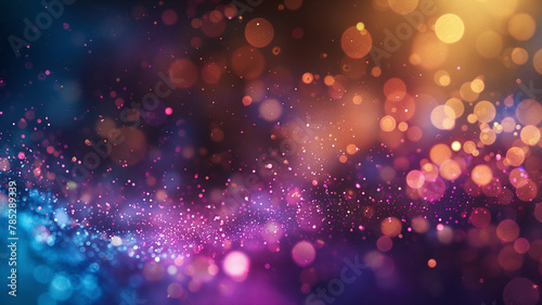 Magical fairy dust light particles colorful background. Celebration bokeh background.