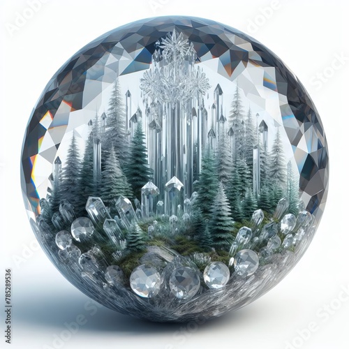 trees inside a crystal ball. 3d render. isolated on white background photo