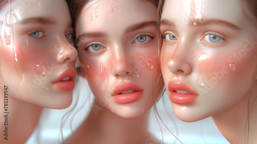 3D rendering of twin women with dewy look
