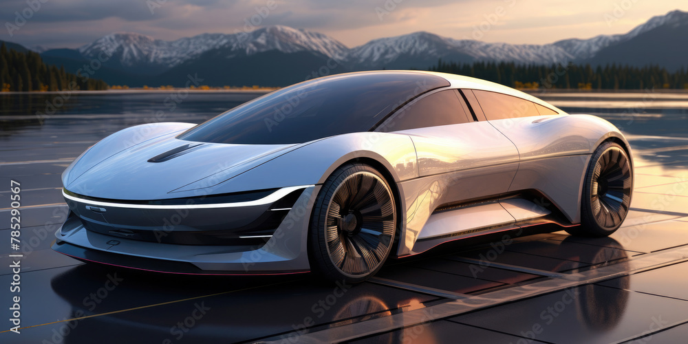 Naklejka premium Modern futuristic shiny car. Electric car. Eco transport.