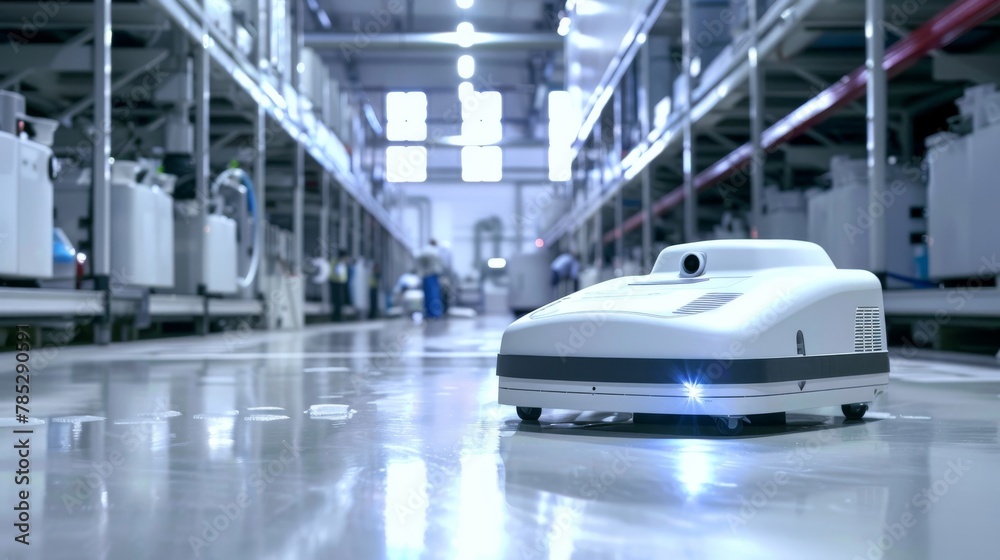 Autonomous cleaning robot in action within an industrial setting, providing efficient cleaning solutions Autonomous cleaning robot in action within an industrial setting, providing efficient cleaning solutions