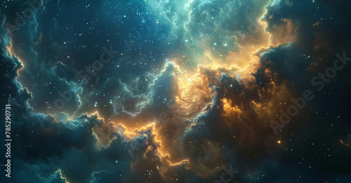 Colorful nebula galaxy space background with stars and smoke