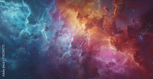 Colorful nebula galaxy space background with stars and smoke