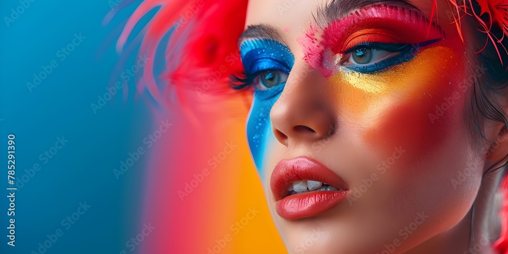 Dramatic and Vibrant Makeup Against Colorful Abstract Background Dramatic and Vibrant Makeup Against Colorful Abstract Background